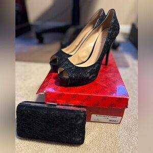 Women’s Guess Lace Peep Toe Pumps Black Size 7.5
